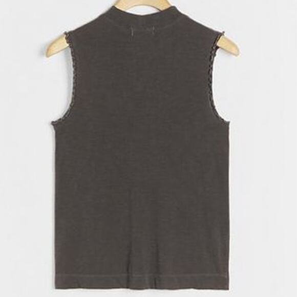 New Anthropologie Vlada Pintucked Top by T.La $48 BLACK XS Heathered Cotton - Picture 2 of 5